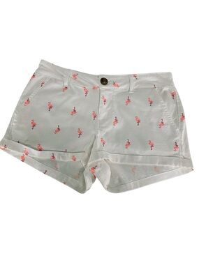 SO / White & Pink Flamingo Print Shorts with / Size 5 / Y2K Summer Festival 🦩